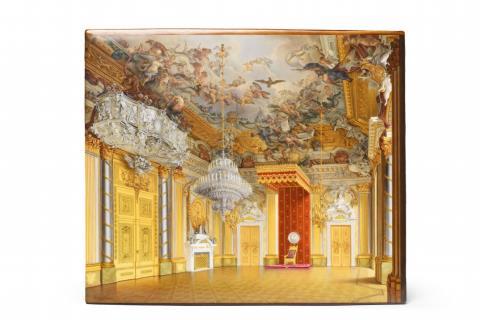 
    Königliche Porzellanmanufaktur Berlin KPM, After 1837, decorated by Albert Theophron KjellberA Berlin KPM porcelain plaque with a view of the "Rittersaal", Auction 1125, Lot 111
