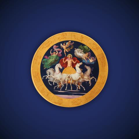 
    
            
                    A KPM Berlin porcelain table top with Helios in his chariot after a design by August von Kloeber
                
        
