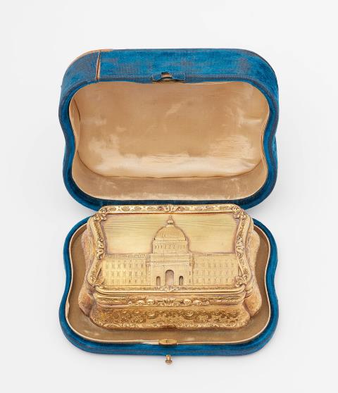 
    
            
                    A 14k gold Royal Prussian snuff box
                
        
