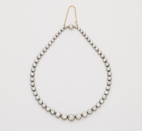 
    
            
                    An important Belle Epoque silver 14k gold and European old-cut diamond rivière necklace.
                
        

