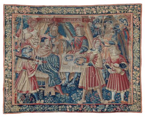 
    
            
                    A tapestry fragment with a ruler dining at the encampment
                
        
