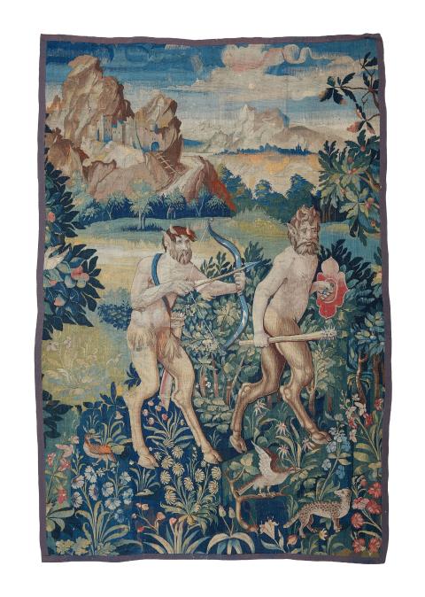 
    
            
                    A tapestry fragment with two satyrs on the hunt
                
        
