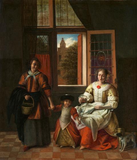 
    
            
                    Pieter de Hooch - Woman sewing by a window with a maidservant and child
                
        
